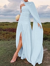 abordables JAUNE-Ligne A Robe de Soirée Élégant Robe Formel Mariage Longueur au sol Sans manches Épaules Dénudées Chiffon avec Froncé 2025