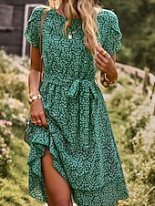 ieftine Rochii Boho-Pentru femei Rochie Mini Rochie florala Rochie Boho Rochie imprimata Modă Clasic Modern Vacanță Concediu Ieșire Fit regulat Floare Manșon scurt Stil Nautic Roșu-aprins Albastru piscină Maro Trifoi