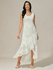 voordelige Feestjurken-Dames Maxi-jurk Jurk met ruches Elegant Bruiloft Bruiloft gast Avond Feest Normale pasvorm Bloemig Mouwloos U-hals Wit Zomer Lente