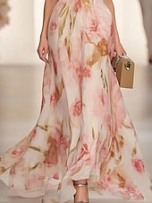 cheap Floral Dress-Women&#039;s Maxi Dress A Line Dress Casual Outdoor Going out Regular Fit Floral Graphic Short Sleeve V Neck Pink Summer