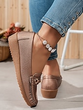 abordables Chaussures sans lacet et mocassins femme-Mocassins pour femme en similicuir métallisé avec mors doré, chaussures plates confortables à enfiler pour la conduite, le travail et les sorties décontractées