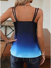 baratos Camiseta de Alças de Arte e Design-Mulheres Malha Íntima Âmbar Cores Gradiente à moda Sem Manga Gola Redonda Scoop pescoço Tops regulares Diário Com Corte Vinho Azul Verão Primavera