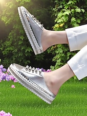 Недорогие Женские кроссовки-женские серебристые металлические кроссовки-слипоны с блестками, повседневная обувь на платформе для повседневной носки и свиданий