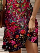 cheap Boho Dress-Women&#039;s Mini Dress Sundress Shift Dress Off The Shoulder Dress Vacation Casual Outdoor Home Party Regular Fit Floral Graphic Sleeveless V Neck Red Blue Purple Green Summer Spring
