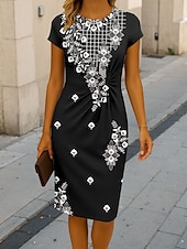 levne Boho šaty-Dámské Midi šaty Plášťové šaty Bodycon šaty Formální Cikánský Denní Běžný Grafika Etno Krátký rukáv Tričkový Černá Léto Jaro