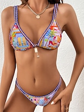 abordables Ensemble de bikinis-Femmes Maillots de Bain Bikini 2 pièces Maillot de bain Dos nu Tropical Tenues de plage Fleur Col en V Sans manches Maillots de bain