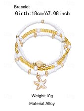 abordables Collar de mujer-Conjunto de collar y pulsera tobillera en capas estilo playa para mujer con dijes de estrellas de mar y conchas, diseño de cuentas doradas y blancas, adecuado para vacaciones de verano, estilo casual y bohemio.