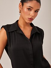 economico Top e canotte da donna-Per donna Femminile Camicia button-down Camicia casual Ufficio Casuale Senza maniche Nero Bottoni Senza Maniche Elegante Vacanza Minimalista Colletto a Camicia Estate