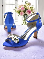 cheap Cocktail-Women&#039;s Black Satin Open Toe Heels with Ankle Strap and Crystal Gemstone Embellishment- Elegant Mid Heel Sandals for Cocktail Party &amp; Evening Wedding Reception and Formal Events