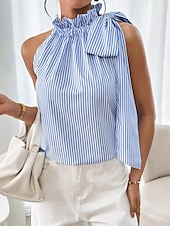 ieftine Top cu dungi și geometric-Pentru femei Camisole Tank Top Dungi Zilnic Casual Fără manșon Gâtul halter Topuri obișnuite Zilnic Imprimeu Negru Albastru celest Mov Trifoi Vară