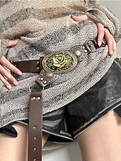 cheap Women&#039;s Belt-Women&#039;s Bohemian Western cowboy style belt with antique brass flower buckle, Adjustable tightness, Suitable for retro fashion, Casual or festival wear
