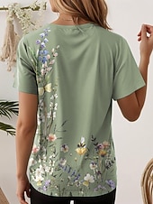  Femmes T-shirt Imprimé Fleuri Graphique Plantes ancien Élégant Classique Manche Courte Col ras du cou Col rond Hauts Réguliers Quotidien Violet Vert Blanc Ecru Gris Été