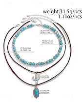 cheap Women&#039;s Necklace-Women&#039;s Western Layered Turquoise Beaded Necklace Set – Boho Statement Jewelry with Cactus &amp; Teardrop Charms, Ideal for Festivals, Country Concerts and Casual Wear