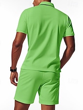 olcso Vakáció-Férfi Pólóingek Quarter Zip Polo Szabadtéri Hétköznapi viselet Hajtóka Rövid ujjú Divat Hawaii Sima 2 db Nyár Normál Fekete Fehér Sötétkék Királykék Lóhere Khakizöld Pólóingek