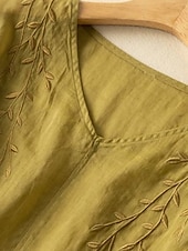 ieftine Cămăși-Cămașă de damă din bumbac și in, model floral, simplu, etnic, casual, mânecă 3/4, decolteu în V, croială regulată, topuri, zi de zi, brodat, galben, albastru marin, violet, portocaliu, caisă, vară