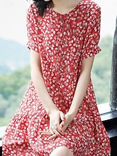 economico Abiti casual floreali-Per donna Mini Abito Abito Estivo Casual Quotidiano Vestibilità regolare Floreale Manica Corta Scollo a V Nero Rosso Estate