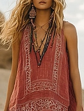 economico Camicie-Per donna Camicie di cotone e lino Camicia Boho Set ispirati al lino Blusa Fiore Moderno Boho Senza Maniche Scollo a V Top Regolari Quotidiano Ferie Stampato Arancione Estate