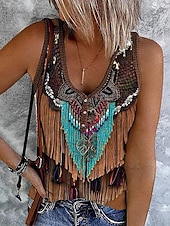 preiswerte Boho Tank Top-Damen Camisole-Tanktop Grafik Farbblock Stilvoll Lässig Ärmellos Ärmellos V Ausschnitt Crop Tops Täglich Druck Blau Khaki Sommer Frühling