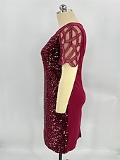 preiswerte Teelänge-Kleid Brautmutter Kleid Elegant Rundhalsausschnitt Tee Länge Spitze Kurzarm mit Pailletten