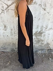 abordables concevoir des robes en coton et lin-Femmes Robe Longue Maxi Robe Robes en coton et lin Robe Décontractée Robe d&#039;été Robe Nuisette Mode Moderne Quotidien Week-end Coupe régulière Uni Sans manches Bretelles Noir Bleu Vert Kaki Été