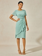 abordables Robes moulantes de soirée-Femmes Robe Midi Robe à Plusieurs Couches Élégant Formel Papillon robe demoiselle d honneur Cocktail Coupe régulière Uni Manche Courte Col ras du cou Vert cendré Été