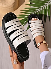 cheap Vacation Sandals-Women’s Brown Multi-Strap Slide Sandals – Casual Faux Leather Flats for Beach, Resort, and Vacation Outfits