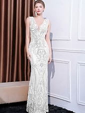 abordables VERT-Robes de Quinceanera sirène  trompette robe élégante formelle mariage longueur au sol sans manches col rond sequins avec sequins