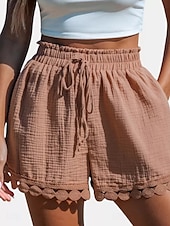 baratos Shorts jeans-Mulheres chinês Calção Roupa de rua Estilo Étnico Básico Curto Cintura Alta Tecido Bolsos Cintura elástica Confortável Macio Micro-Elástica Ao ar livre Férias Rua Preto Branco Rosa Azul Verão Normal