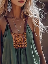 abordables Tops bohèmes-Femmes Chemise Bohème Chemisier Fleur Moderne Occasionnel Boho Sans manches Col en V Hauts Réguliers Fête Sortir Imprimé Vert Été