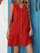 preiswerte Weißes Kleid-Damen Mini Kleid Sommer Kleid Einfarbig Lässig Täglich Regulär Passform Einfach Ärmellos V-Ausschnitt Schwarz Rot Sommer