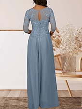 baratos Comprimento do chão-Vestido para Mãe da Noiva em A Convidada de Casamento Elegante Decote Redondo Comprimento até o Chão Chiffon Manga Curta com Pregas e Apliques