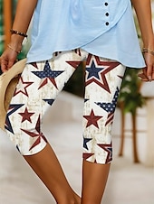 olcso Függetlenség Napja Nadrágok-Női Capri Nadrág Patriotikus Leggings Vakáció Vintage Divat Vádli-Hosszú Magas Derék Nadrág Csillag Gradiens Csíkos Nyomtatás Lélegző Puha Rugalmas Szabadtéri