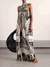 abordables Robes Bohémiennes-Femmes Robe Longue Maxi Robe Robe Décontractée Robe évasée Mode Extérieur Soirée Fête Coupe régulière Peinture Sans manches Col Halter Blanche Été