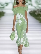 ieftine Rochii florale-Pentru femei Rochie Maxi Rochie teacă Rochie A line Rochie cu umeri Casual În aer liber Ieșire Fit regulat Floral Grafic Manșon scurt De Pe Umăr Albastru Deschis Negru Verde Deschis Vară