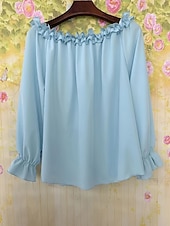 billiga Viktiga Falska Skjortor-Dam Skjorta Blus Konstbomullslinne Volang Öppen rygg Slät Modern Ledigt Långärmad Över axeln Vanliga toppar Dagligen Helgdag Utekväll Blå Svart Vit Rodnande Rosa Sommar