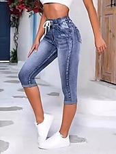 tanie Niebieski druk 3D-Legginsy damskie Capri 3D z nadrukiem wakacyjne casualowe rajstopy długość na łydkę wysoko w pasie jednolity kolor wysoki krój komfortowe oddychające szybko schnące elastyczne na zewnątrz uliczne