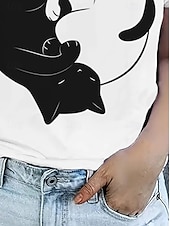 ieftine Tricou cu animale-Pentru femei Tricou Topuri de vară Grafic Pisica Clasic Casual Manșon scurt Stil Nautic Crop Tops Zilnic Sfârșit de săptămână Imprimeu Alb / Negru Vară Primăvară Toamnă