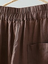 economico Pantaloni in lino e cotone semplici-Shorts da Donna Colore Unito Chinos Base Casual Lunghezza Ginocchio Vita Alta Semplice Tasca Comfort Micro-elastico Quotidiano Grigio Beige Caffè Estate Vestibilità Normale