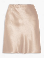 economico Gonne semplici-Gonna da donna A Line Colore solido Moda Casual Mini Vita alta Gonne Pura Tasca Stampa Micro-elastico Strada Giornaliera Nero Champagne Oro Verde militare Estate Satin