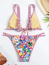 abordables Ensemble de bikinis-Femmes Maillots de Bain Bikini 2 pièces Maillot de bain Dos nu Tropical Tenues de plage Fleur Col en V Sans manches Maillots de bain