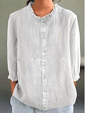 cheap Shirts-Valentine&#039;s Day Women&#039;s Petite Shrugs Solid Color Casual 3/4 Length Sleeve High Neck Regular Tops Daily Ruched Patchwork Black White Yellow Pink Green Spring Fall