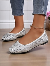 baratos Sapatilhas de mulher-sapatilhas femininas bege com lantejoulas - sapatilhas confortáveis e chiques para encontros diários e passeios casuais