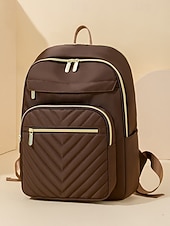 preiswerte Mode Rucksäcke-wasserabweisender Damen-Reiserucksack aus Nylon mit gesteppter Fronttasche, goldenen Reißverschlüssen und Gepäckgurt für Business-, Schul- und Wochenendausflüge