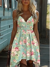 tanie Sukienka boho-Damskie Sukienka mini Sukienka letnia Sukienka na ramiączkach Sukienka z odkrytymi ramionami Urlop Codzienny Boho Na zewnątrz Spotkanie towarzyskie Wyjściowe Luźny / a Kwiaty Graficzny Bez rękawów W