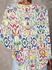 ieftine Topuri florale-Pentru femei Bluză Floral Grafic Imprimeu Paisley Elegant Stilat Manșon Lung În V Topuri obișnuite Zilnic Concediu Imprimeu Bej Vară Primăvară
