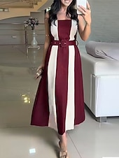 ieftine Rochii cu dungi și geometrice-Pentru femei Rochie Maxi Rochie A line Rochie cu umeri Casual În aer liber Ieșire Fit standard Dunga Fără manșon Fără Bretele Roz Îmbujorat Roșu Vin Cămilă Verde Militar Vară