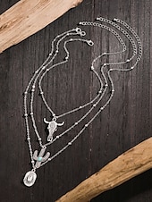 cheap Women&#039;s Necklace-Women&#039;s Western Layered Turquoise Beaded Necklace Set – Boho Statement Jewelry with Cactus &amp; Teardrop Charms, Ideal for Festivals, Country Concerts and Casual Wear