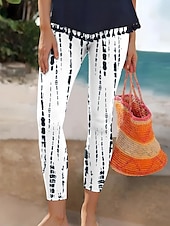economico Arte &amp; Design Stampa-Per donna Leggings Vacanza Vintage Moda Lungo Vita Alta Grafico A righe Stampa Morbido Traspirante Elasticizzato Vacanza Casuale Quotidiano Blu Bianco-nero Azzurro chiaro Grigio Estate Primavera