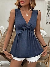 ieftine Top simplu-Camisole Femei Culoare Unică Simplă Elegantă Casual Fără Mâneci Gât În V Topuri Regulate Zi cu Zi Sărbătoare Strâns Alb Albastru Portocaliu Verde Gri Vară Primăvară