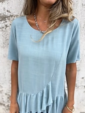 ieftine tricou simplu-Pentru femei Tricou Grafic Modă Modern Casual Manșon scurt Stil Nautic Topuri obișnuite Zilnic Sfârșit de săptămână Bufantă Asimetric Negru Alb Roz Îmbujorat Albastru piscină Vară